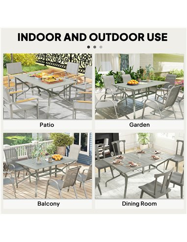 Outsunny Rectangle Garden Table with Parasol Hole, Outdoor Dining Table for 6, Patio Table for Balcony, 150cm x 90cm, Light Grey