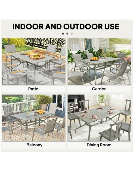 Outsunny Rectangle Garden Table with Parasol Hole, Outdoor Dining Table for 6, Patio Table for Balcony, 150cm x 90cm, Light Grey - pic 179848 | FastDaddyshop