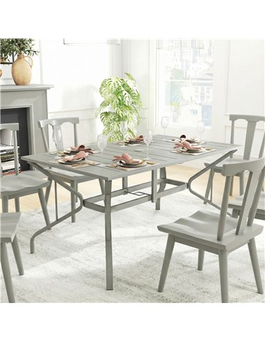 Outsunny Rectangle Garden Table with Parasol Hole, Outdoor Dining Table for 6, Patio Table for Balcony, 150cm x 90cm, Light Grey