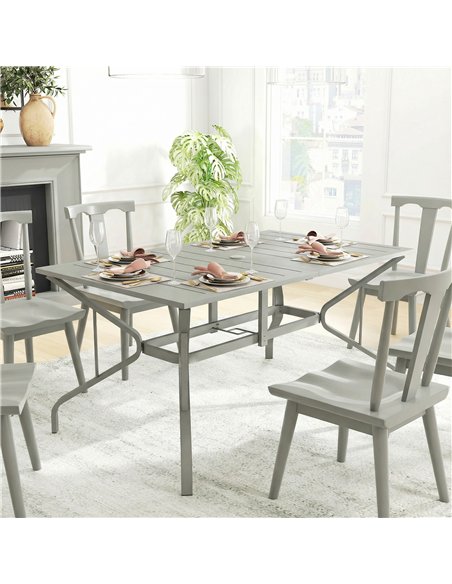 Outsunny Rectangle Garden Table with Parasol Hole, Outdoor Dining Table for 6, Patio Table for Balcony, 150cm x 90cm, Light Grey - pic 179849 | FastDaddyshop
