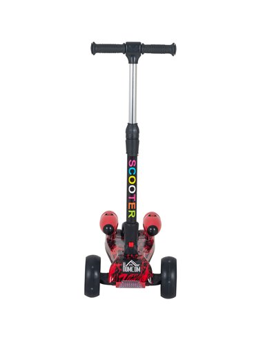 HOMCOM Kids 3 Wheel Foldable Kick Scooter with Flashing Wheels, Music, Water Spray, Red
