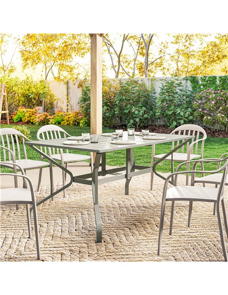 Outsunny Rectangle Garden Table with Parasol Hole, Outdoor Dining Table for 6, Patio Table for Balcony, 150cm x 90cm, Light Grey - pic 179850 | FastDaddyshop