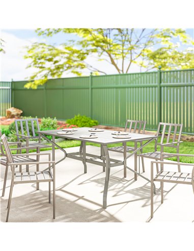 Outsunny Rectangle Garden Table with Parasol Hole, Outdoor Dining Table for 6, Patio Table for Balcony, 150cm x 90cm, Light Grey