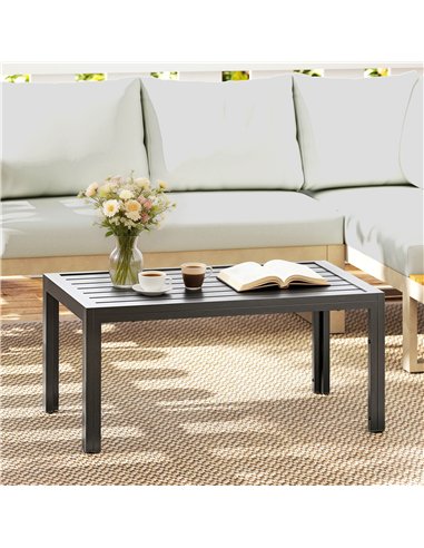 Outsunny Outdoor Side Table, Rectangular Patio Coffee Side Table with Steel Frame and Slat Tabletop for Garden, Balcony, Grey