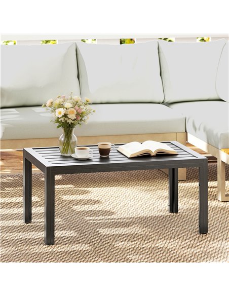 Outsunny Outdoor Side Table, Rectangular Patio Coffee Side Table with Steel Frame and Slat Tabletop for Garden, Balcony, Grey - pic 179853 | FastDaddyshop