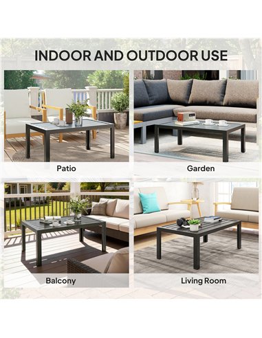 Outsunny Outdoor Side Table, Rectangular Patio Coffee Side Table with Steel Frame and Slat Tabletop for Garden, Balcony, Grey