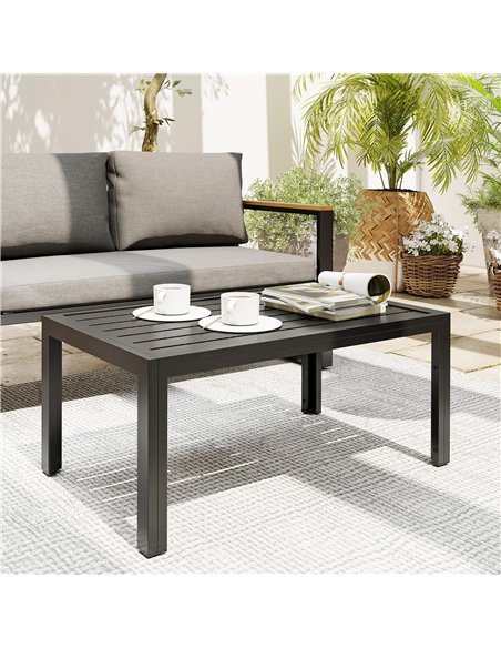 Outsunny Outdoor Side Table, Rectangular Patio Coffee Side Table with Steel Frame and Slat Tabletop for Garden, Balcony, Grey - pic 179857 | FastDaddyshop