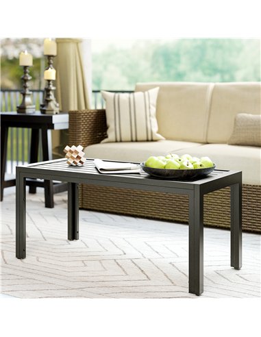 Outsunny Outdoor Side Table, Rectangular Patio Coffee Side Table with Steel Frame and Slat Tabletop for Garden, Balcony, Grey