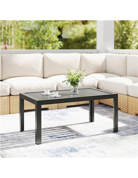 Outsunny Outdoor Side Table, Rectangular Patio Coffee Side Table with Steel Frame and Slat Tabletop for Garden, Balcony, Grey - pic 179859 | FastDaddyshop