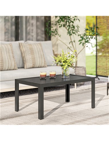 Outsunny Outdoor Side Table, Rectangular Patio Coffee Side Table with Steel Frame and Slat Tabletop for Garden, Balcony, Grey