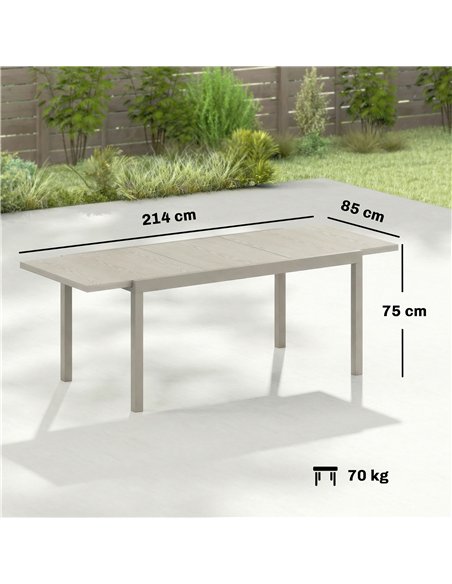 Outsunny Extending Garden Table, Aluminium Outdoor Dining Table for 8-10 with Wood-Like Grained Surface, Light Grey Wood Effect - pic 179863 | FastDaddyshop
