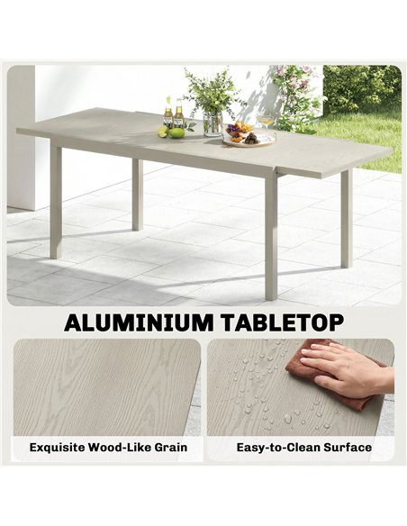 Outsunny Extending Garden Table, Aluminium Outdoor Dining Table for 8-10 with Wood-Like Grained Surface, Light Grey Wood Effect - pic 179865 | FastDaddyshop