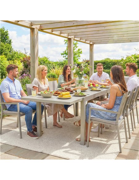 Outsunny Extending Garden Table, Aluminium Outdoor Dining Table for 8-10 with Wood-Like Grained Surface, Light Grey Wood Effect - pic 179869 | FastDaddyshop