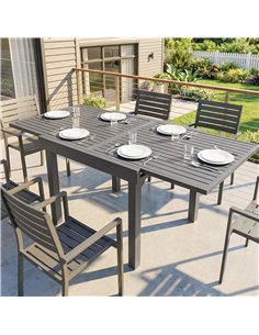 Outsunny Extending Garden Table for 4-8 People, Aluminium Outdoor Dining Table with Slatted Top, Dark Grey 2