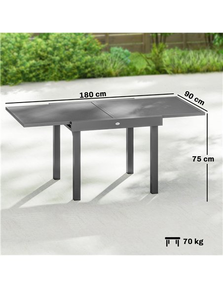 Outsunny Extending Garden Table for 4-8 People, Aluminium Outdoor Dining Table with Slatted Top, Dark Grey - pic 179872 | FastDaddyshop
