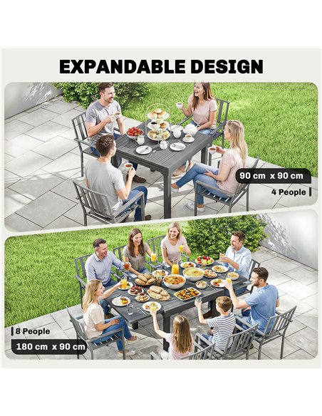 Outsunny Extending Garden Table for 4-8 People, Aluminium Outdoor Dining Table with Slatted Top, Dark Grey - pic 179873 | FastDaddyshop