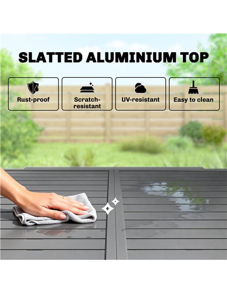 Outsunny Extending Garden Table for 4-8 People, Aluminium Outdoor Dining Table with Slatted Top, Dark Grey - pic 179874 | FastDaddyshop