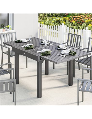 Outsunny Extending Garden Table for 4-8 People, Aluminium Outdoor Dining Table with Slatted Top, Dark Grey