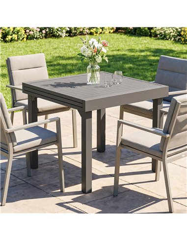 Outsunny Extending Garden Table for 4-8 People, Aluminium Outdoor Dining Table with Slatted Top, Dark Grey