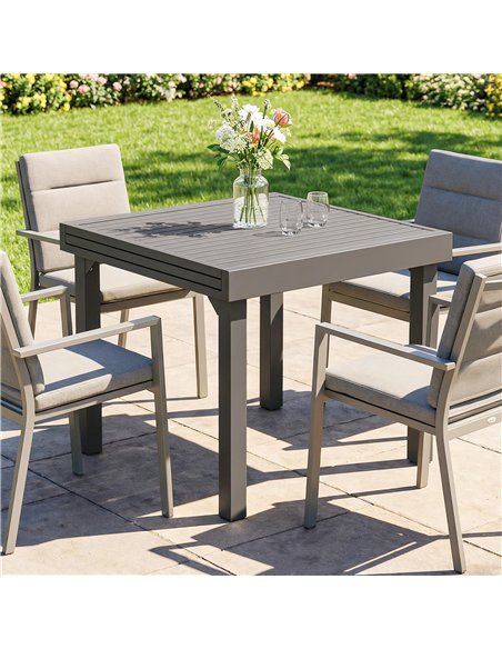 Outsunny Extending Garden Table for 4-8 People, Aluminium Outdoor Dining Table with Slatted Top, Dark Grey - pic 179877 | FastDaddyshop