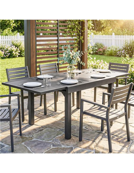 Outsunny Extending Garden Table for 4-8 People, Aluminium Outdoor Dining Table with Slatted Top, Dark Grey - pic 179878 | FastDaddyshop