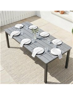 Outsunny Garden Dining Table for 6-8 Person, 180 x 86 cm Rectangular Outdoor Dining Table with Wood Slatted Top, Grey 2