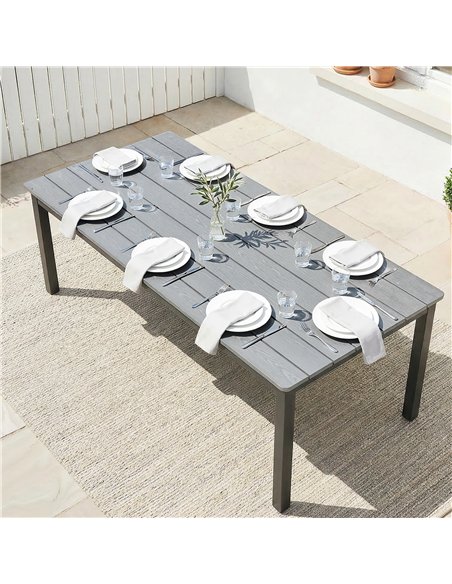 Outsunny Garden Dining Table for 6-8 Person, 180 x 86 cm Rectangular Outdoor Dining Table with Wood Slatted Top, Grey - pic 179880 | FastDaddyshop