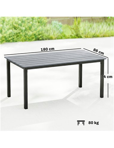 Outsunny Garden Dining Table for 6-8 Person, 180 x 86 cm Rectangular Outdoor Dining Table with Wood Slatted Top, Grey