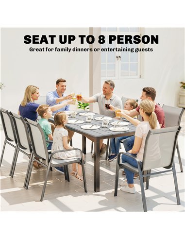 Outsunny Garden Dining Table for 6-8 Person, 180 x 86 cm Rectangular Outdoor Dining Table with Wood Slatted Top, Grey