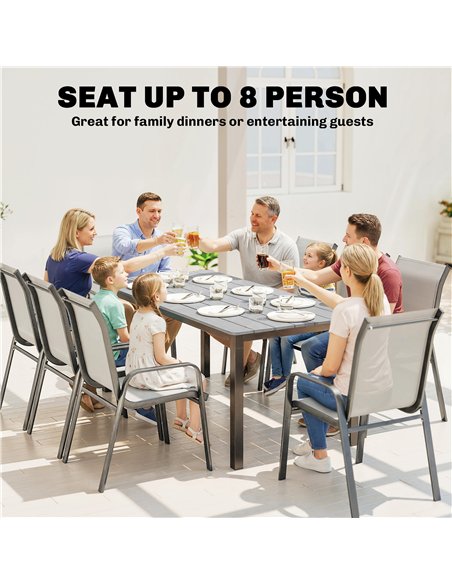 Outsunny Garden Dining Table for 6-8 Person, 180 x 86 cm Rectangular Outdoor Dining Table with Wood Slatted Top, Grey - pic 179882 | FastDaddyshop