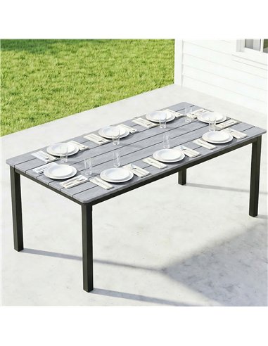 Outsunny Garden Dining Table for 6-8 Person, 180 x 86 cm Rectangular Outdoor Dining Table with Wood Slatted Top, Grey