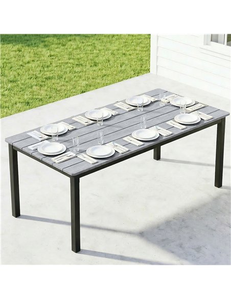 Outsunny Garden Dining Table for 6-8 Person, 180 x 86 cm Rectangular Outdoor Dining Table with Wood Slatted Top, Grey - pic 179885 | FastDaddyshop