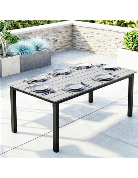 Outsunny Garden Dining Table for 6-8 Person, 180 x 86 cm Rectangular Outdoor Dining Table with Wood Slatted Top, Grey - pic 179886 | FastDaddyshop
