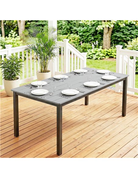 Outsunny Garden Dining Table for 6-8 Person, 180 x 86 cm Rectangular Outdoor Dining Table with Wood Slatted Top, Grey - pic 179887 | FastDaddyshop