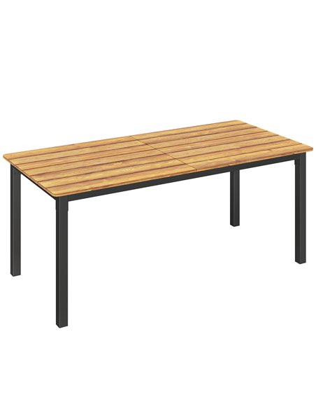 Outsunny Garden Dining Table for 6-8 Person, 180 x 86 cm Rectangular Outdoor Dining Table with Wood Slatted Top, Teak - pic 179888 | FastDaddyshop