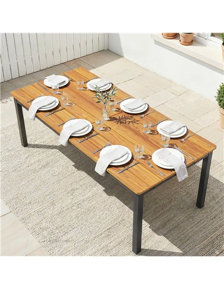 Outsunny Garden Dining Table for 6-8 Person, 180 x 86 cm Rectangular Outdoor Dining Table with Wood Slatted Top, Teak - pic 179889 | FastDaddyshop