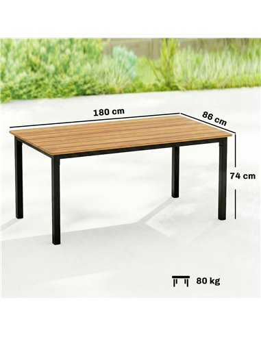 Outsunny Garden Dining Table for 6-8 Person, 180 x 86 cm Rectangular Outdoor Dining Table with Wood Slatted Top, Teak