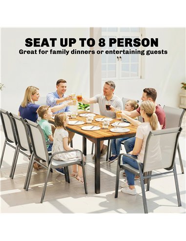 Outsunny Garden Dining Table for 6-8 Person, 180 x 86 cm Rectangular Outdoor Dining Table with Wood Slatted Top, Teak