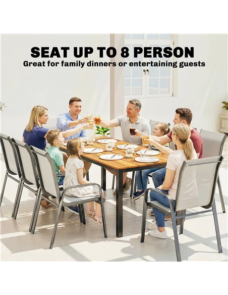 Outsunny Garden Dining Table for 6-8 Person, 180 x 86 cm Rectangular Outdoor Dining Table with Wood Slatted Top, Teak - pic 179891 | FastDaddyshop