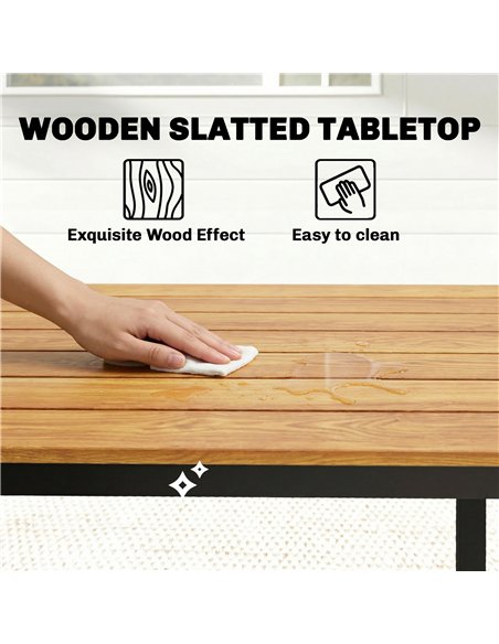Outsunny Garden Dining Table for 6-8 Person, 180 x 86 cm Rectangular Outdoor Dining Table with Wood Slatted Top, Teak - pic 179892 | FastDaddyshop