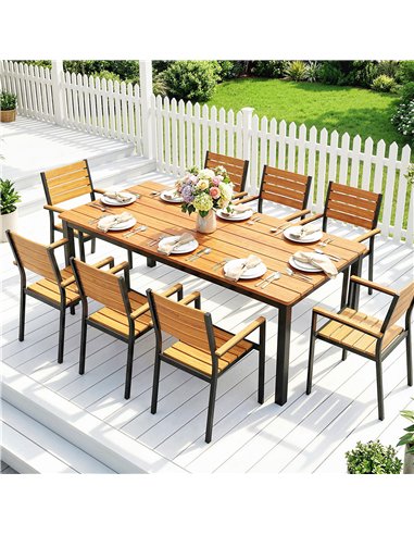 Outsunny Garden Dining Table for 6-8 Person, 180 x 86 cm Rectangular Outdoor Dining Table with Wood Slatted Top, Teak