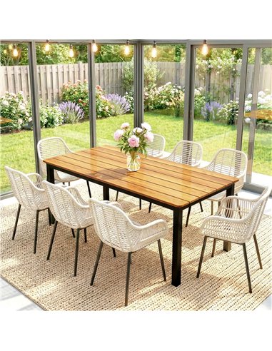 Outsunny Garden Dining Table for 6-8 Person, 180 x 86 cm Rectangular Outdoor Dining Table with Wood Slatted Top, Teak