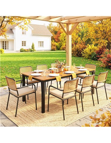 Outsunny Garden Dining Table for 6-8 Person, 180 x 86 cm Rectangular Outdoor Dining Table with Wood Slatted Top, Teak