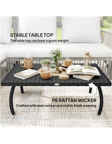 Outsunny PE Wicker Rattan Garden Coffee Table - Black