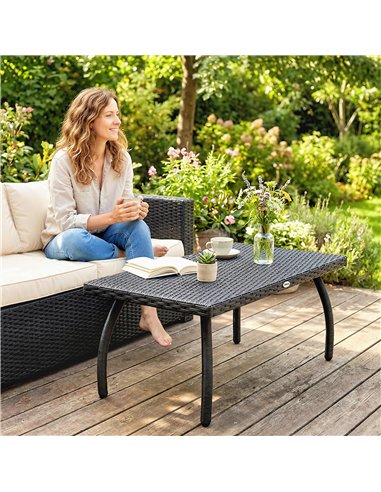 Outsunny PE Wicker Rattan Garden Coffee Table - Black