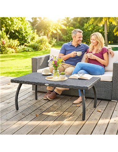 Outsunny PE Wicker Rattan Garden Coffee Table - Black