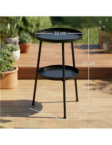 Outsunny Patio Side Table, 2-Tier Round Coffee End Table for Garden Balcony Living Room Bedroom, Black