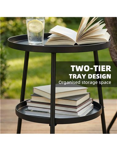 Outsunny Patio Side Table, 2-Tier Round Coffee End Table for Garden Balcony Living Room Bedroom, Black