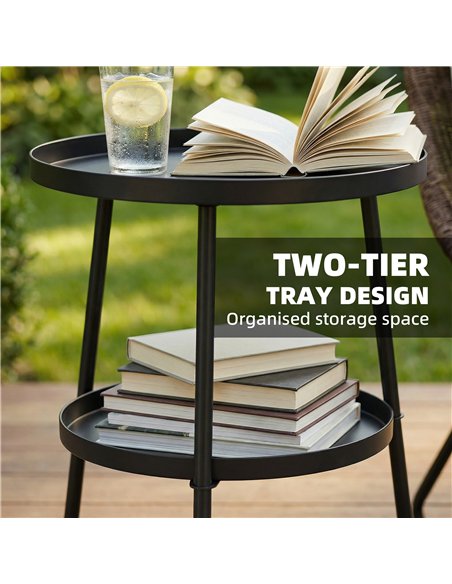 Outsunny Patio Side Table, 2-Tier Round Coffee End Table for Garden Balcony Living Room Bedroom, Black - pic 179909 | FastDaddyshop