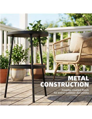 Outsunny Patio Side Table, 2-Tier Round Coffee End Table for Garden Balcony Living Room Bedroom, Black